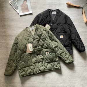Carhartt Style Vintage Stand Collar Workwear Jacket | 160g Specialty Quilting | Unisex Baseball Bomber | Black, Army Green