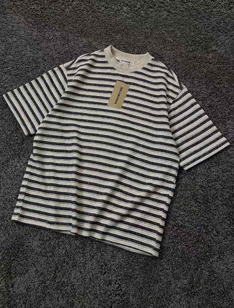 Balenciaga Heavyweight Stripe T-Shirt | Premium Jacquard Fabric | Official Quality | Unisex Couple Wear