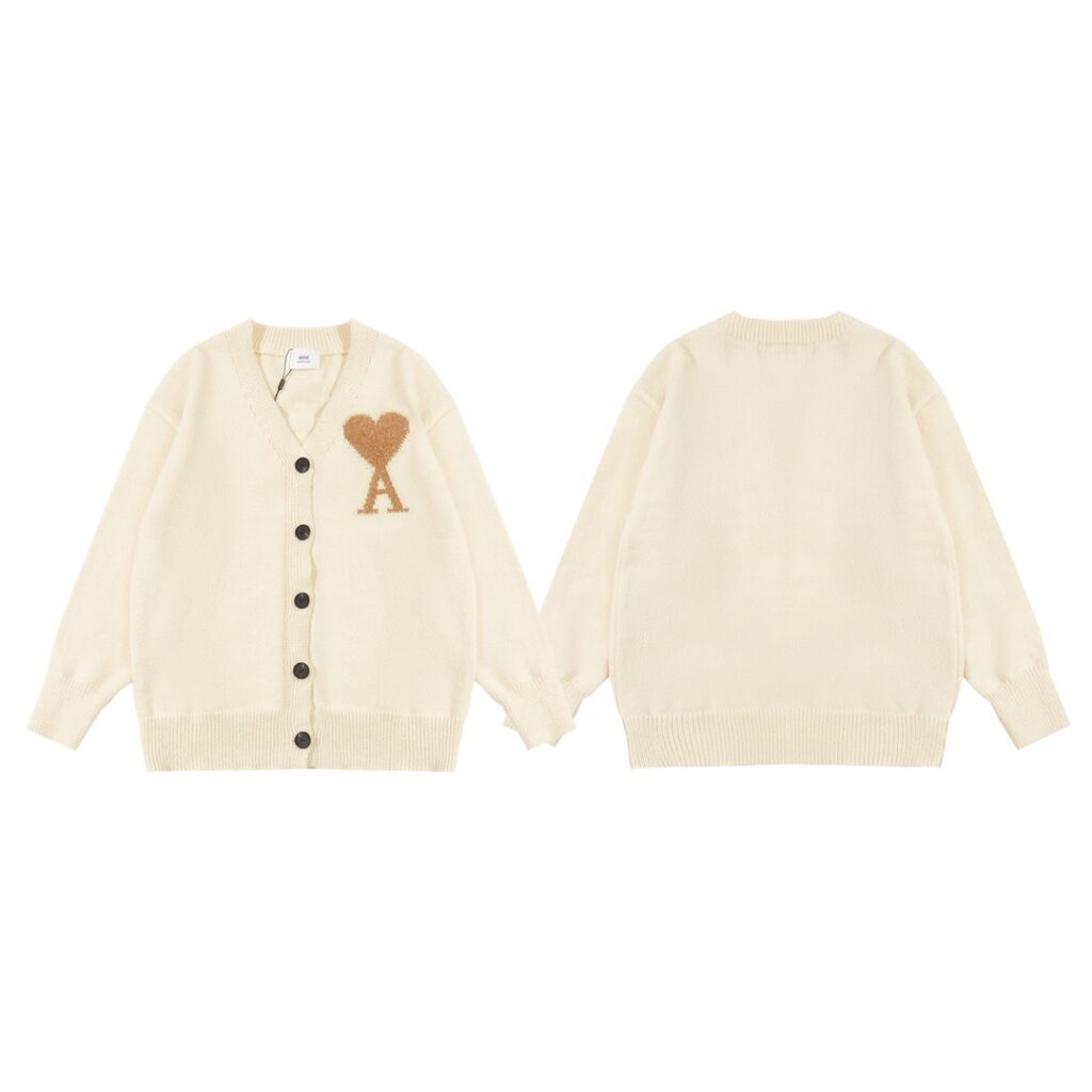 AMI PARIS Amy 24FW Christmas limited gold thread love logo Jacquard couple knitted cardigan coat-top original version