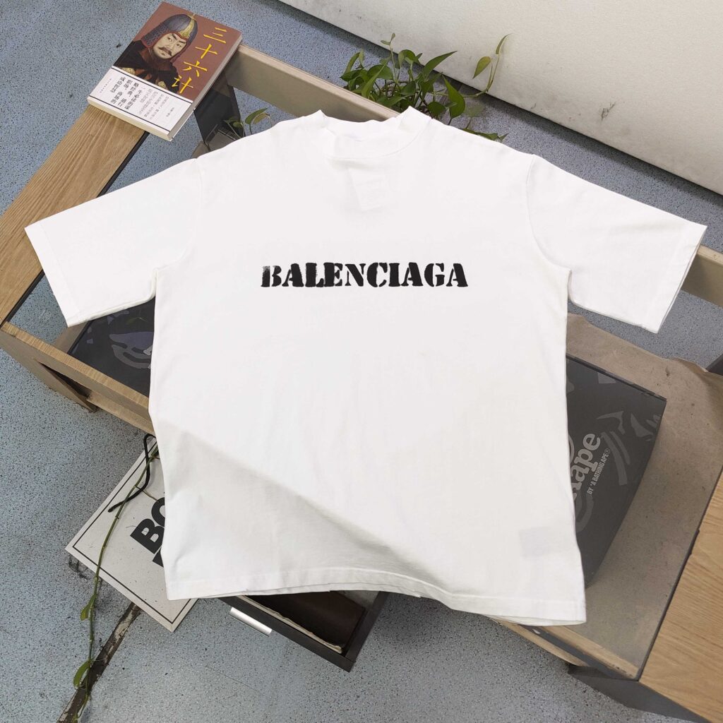 BALENCIAGA 2025 SS Ink Splatter Logo T-Shirt | 280G Ultra-Smooth Cotton | All-Over Print | Oversized Unisex Fit