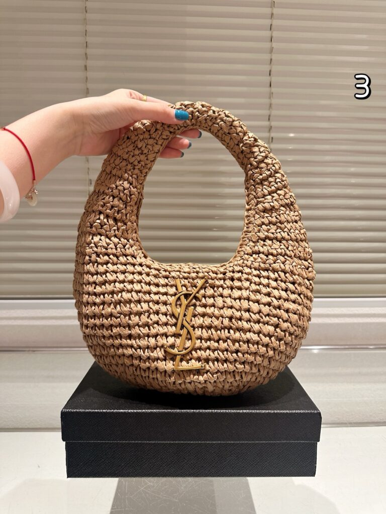 YSL Straw Tote Bag - 23*30cm Summer Vacation Style with Leather Accents