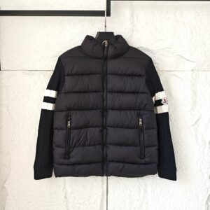 MONCLER Paneled Stand Collar Puffer Jacket | Knitted Cable Sleeves | Luxury Winter Style Redefined