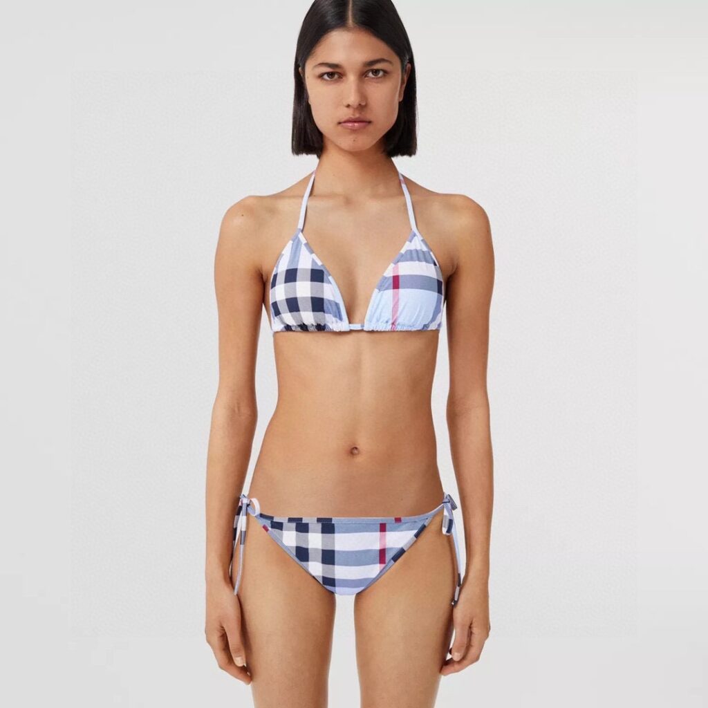 [FLASH SALE] Burberry Style Blue Bikini Set | Strappy Top + Triangle Bottom | Summer Beach Essential | S/M/L