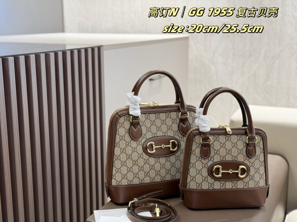 Gucci 1955 Horsebit Shell Bag with Box (Small 20cm/Large 25.5cm) GG Monogram Vintage Shoulder Bag