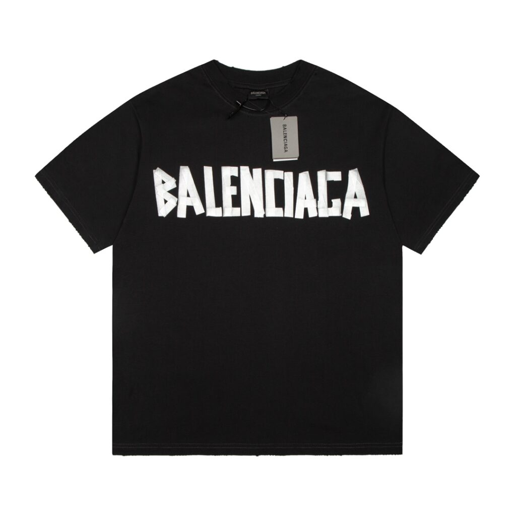 Balenciaga Tape Logo Print T-Shirt | 280G Double-Yarn Cotton | 3D Raised Print | Premium Edition | Black/White | M-XL