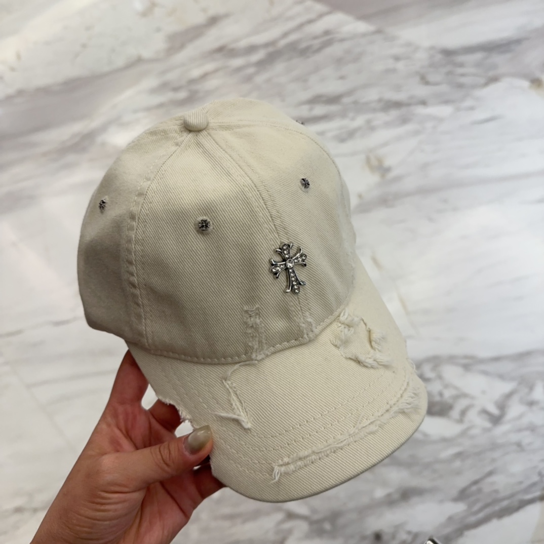 【Chrome Hearts】Distressed Baseball Cap丨Vintage Wash & Ripped Detailing丨Unisex Korean Style - Image 6