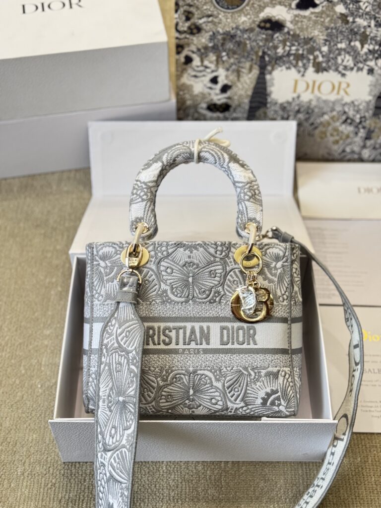 Dior Embroidered Lady D-Lite Bag (24cm) Cannage Quilting with Adjustable Chain