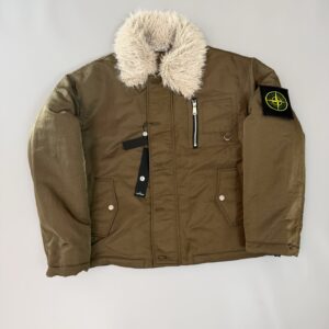 Stone Island Detachable Fur Collar Jacket - Safari Quilted Coat