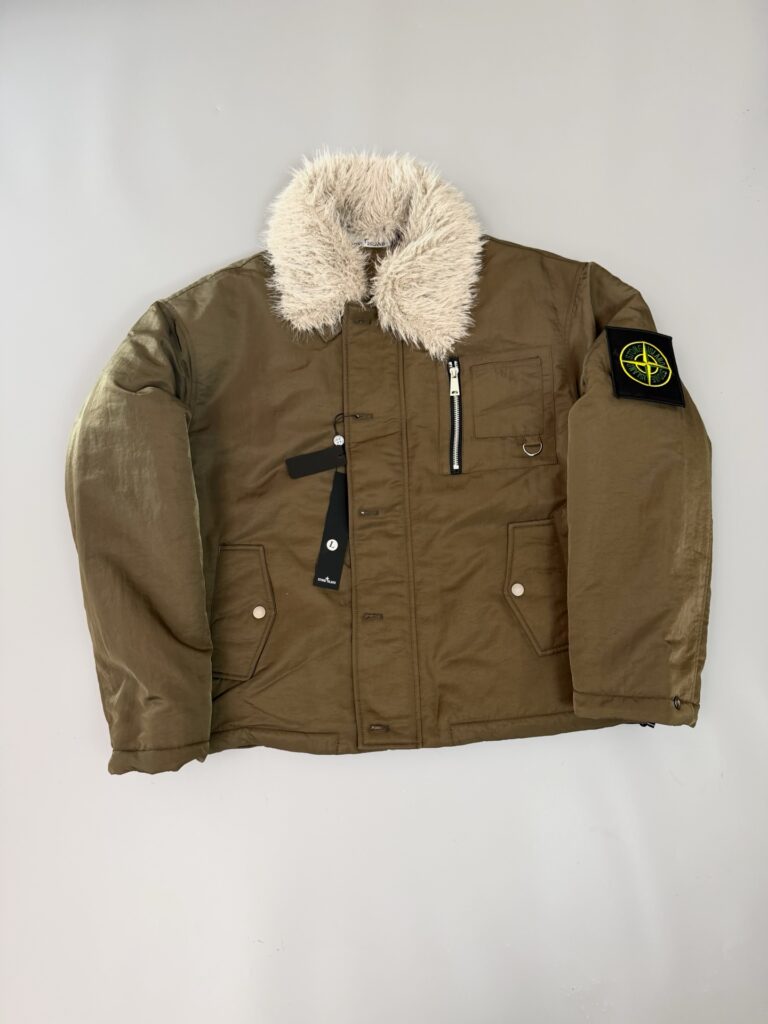 Stone Island Detachable Fur Collar Jacket - Safari Quilted Coat