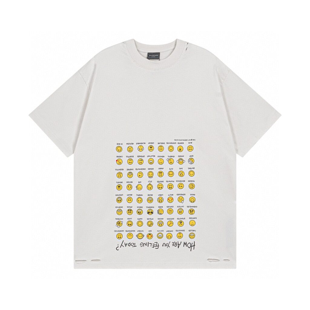 【BALENCIAGA 2025SS】Smiley Print Washed T-Shirt | 260GSM Double Knit Cotton | Screen Printing | Retail Distressed Finish | Full Packaging