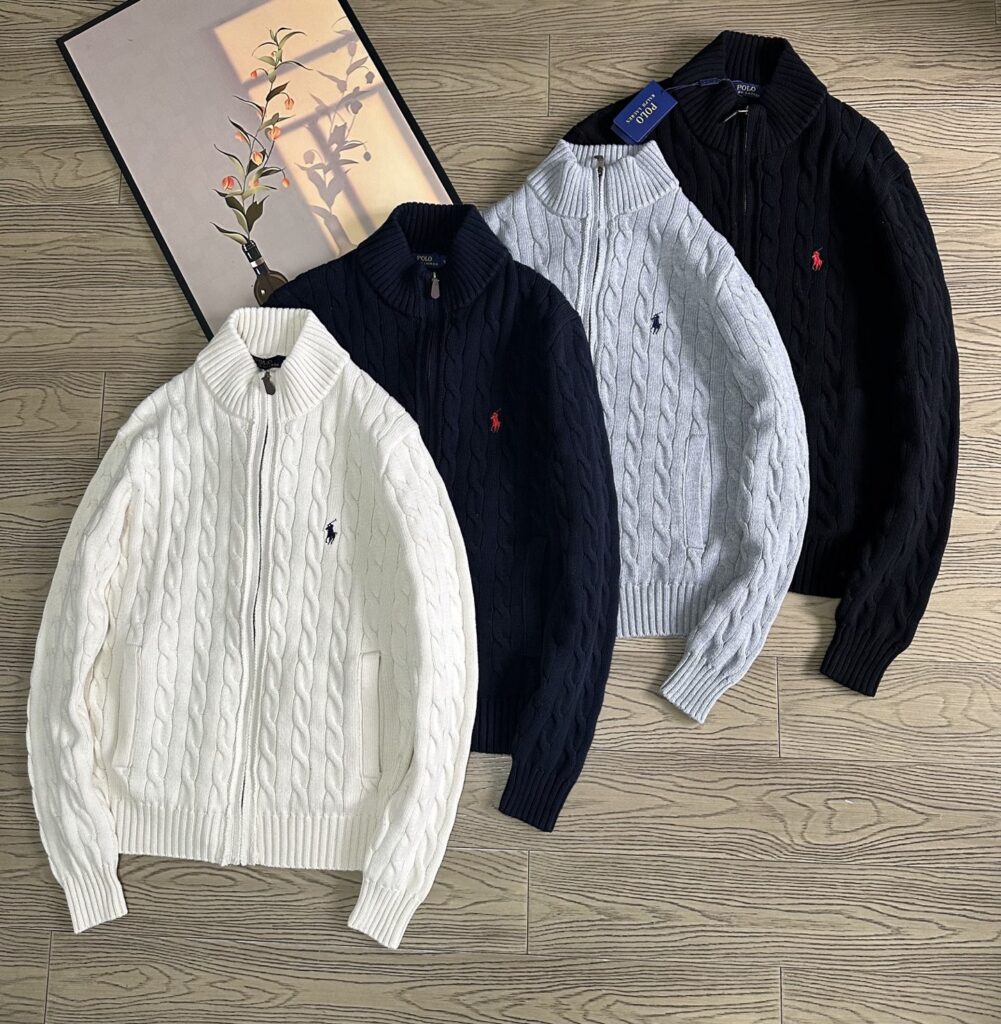 Ralph Lauren Cable Knit Sweater Jacket - Unisex Classic Pony Logo Retro Style