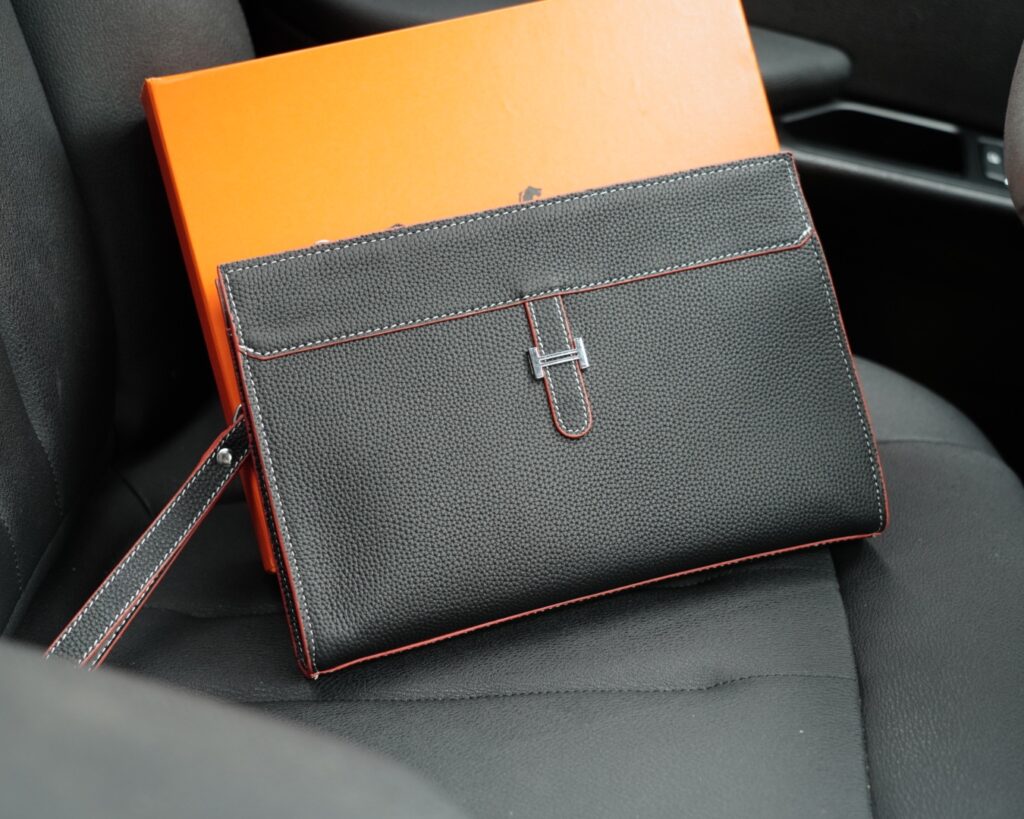 Hermès Leather Clutch Bag - 28×19×5cm Genuine Cowhide (Full Gift Box Set)