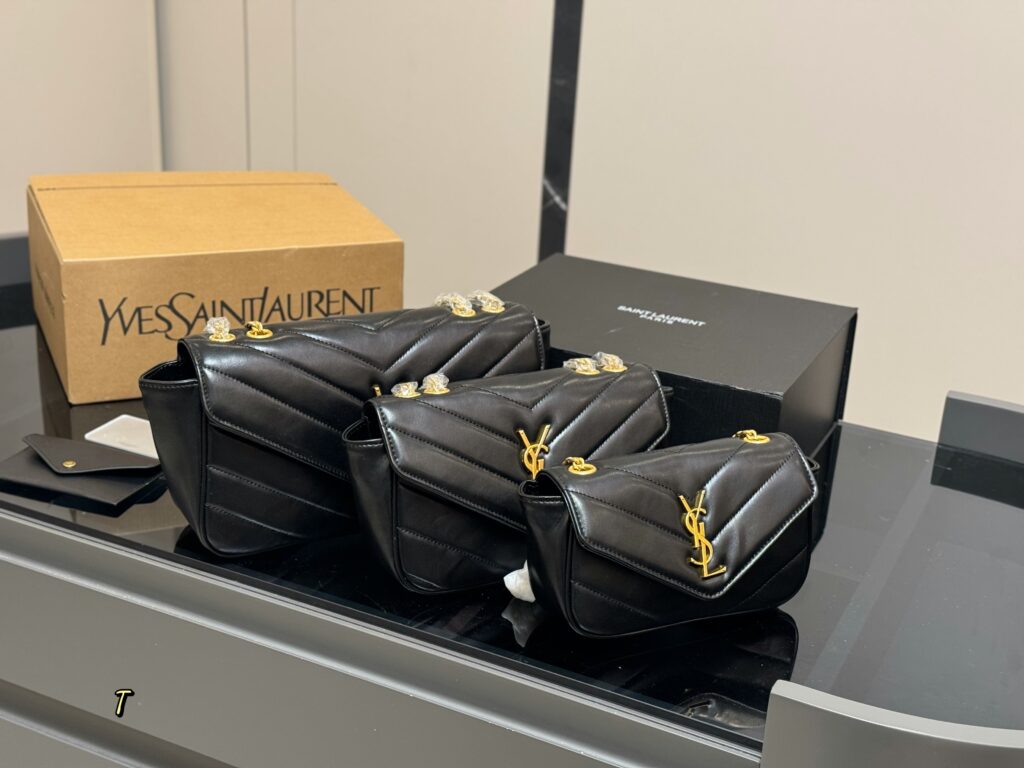 YSL LoulouPuffer Cloud Bag - Black & Gold (Large 30*18cm/Medium 23*15cm/Small 20*13cm) with Airplane Box