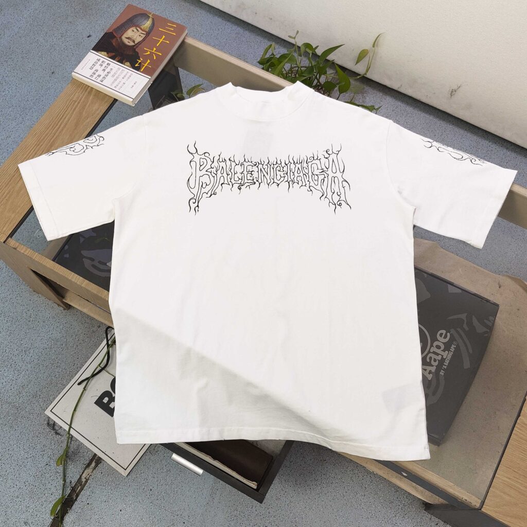 BALENCIAGA 2025 SS Burnout Flame Logo T-Shirt | 280G Premium Cotton | Laser-Cut Design | Oversized Unisex Fit
