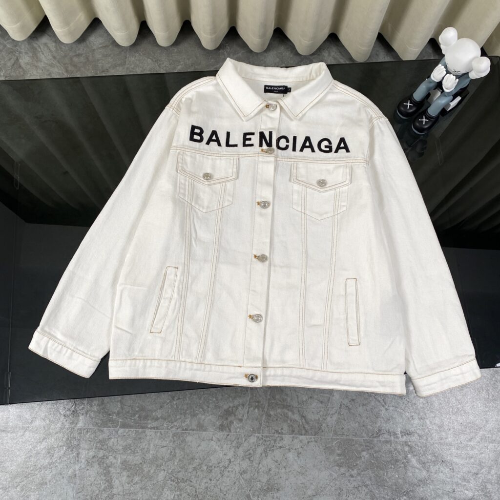 Balenciaga SS20 Embroidered Denim Jacket | Red Lettering Logo | Washed Black/Blue/White | Unisex