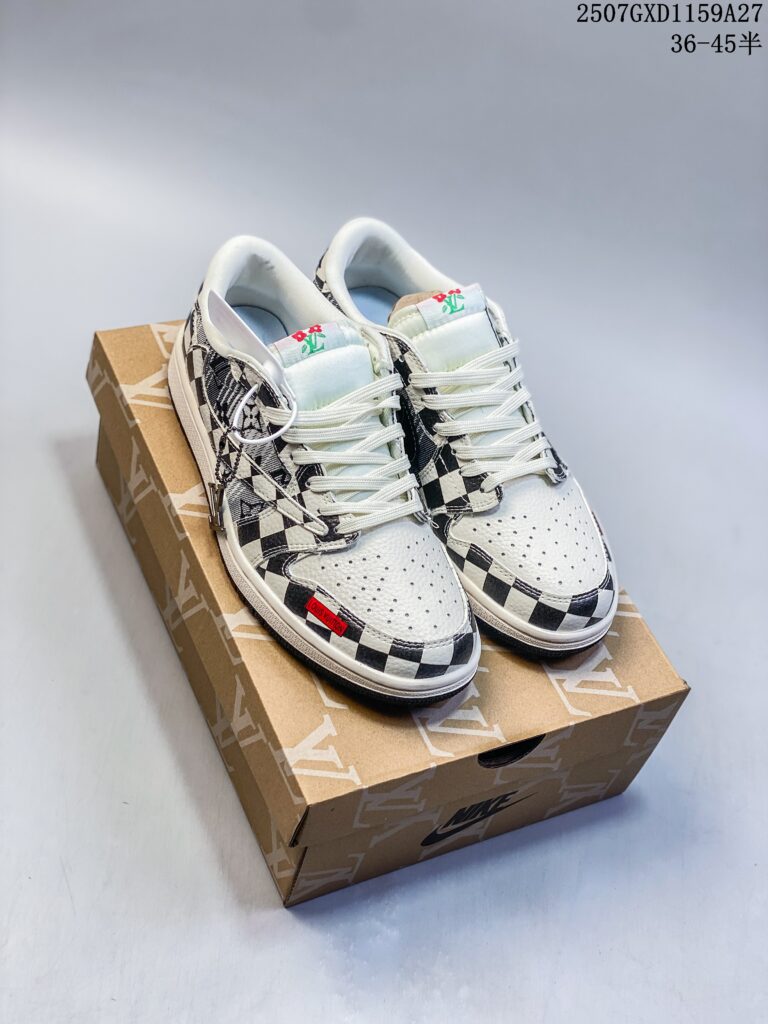 Travis Scott x Jordan 1 Low LV "Checkered Denim" – Premium Leather 1:1 Rep | Custom Box | US 4.5-12