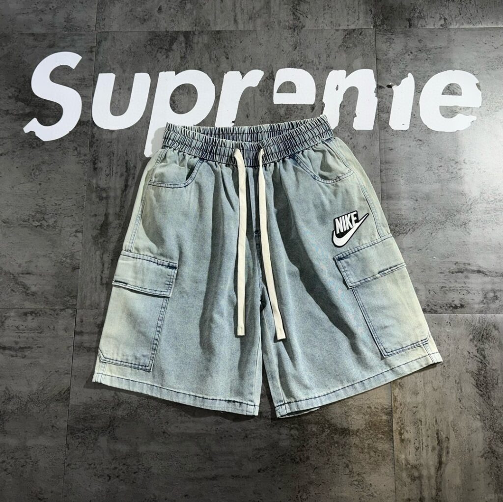 Nike Ombre Denim Couple Shorts | Designer Limited Edition | Distressed Wash | 3D Embroidered Logo | Side Slit Design